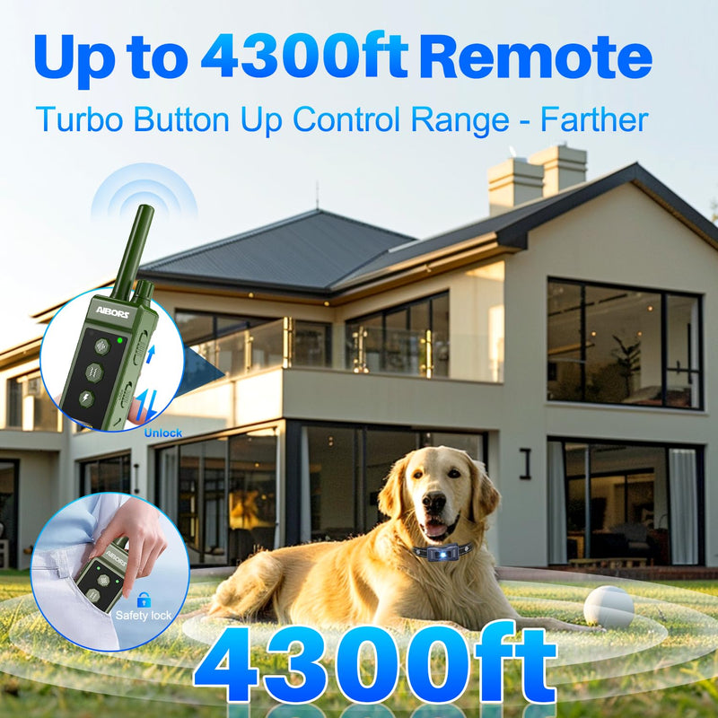 Dog Shock Collar - 4300FT Dog Training Collar with Remote,Shock-Lock,Light for Night Walks, Innovative IPX7 Waterproof with 4 Training Modes, Rechargeable E-Collar for 8-150 LBS Green - PawsPlanet Australia