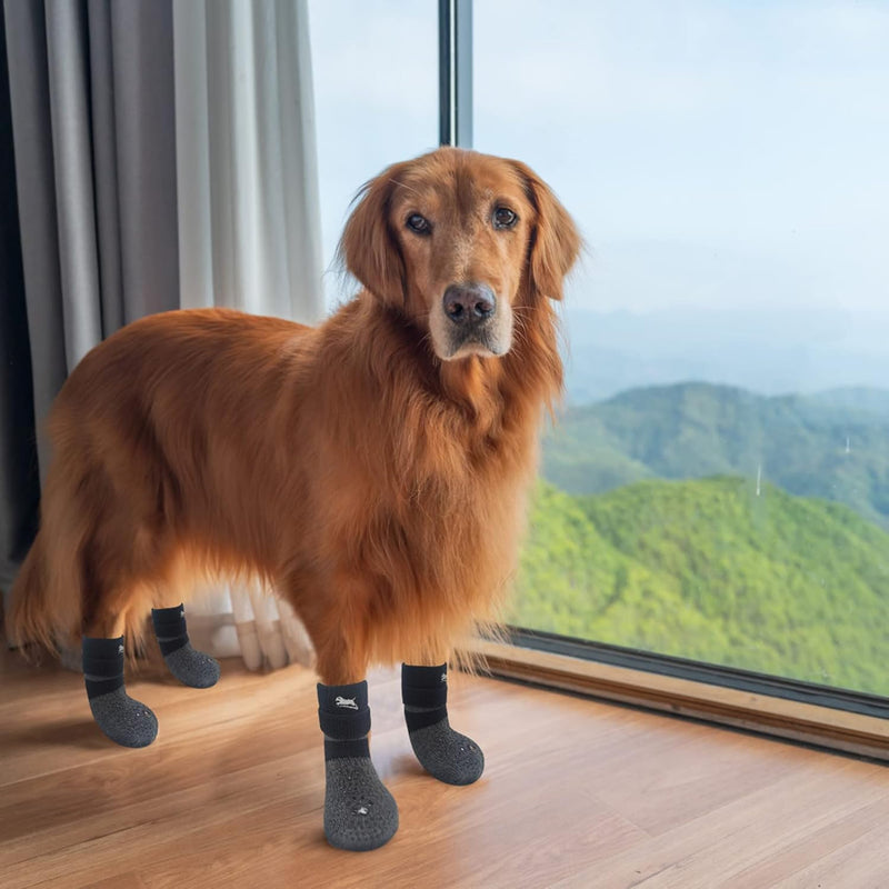 EXPAWLORER 6 Pack Anti-Slip Dog Socks - Non-Slip Double Sides Paw Protectors with Adjustable Straps, Strong Grips Traction Control for Indoor on Hardwood Floor Wear, Black XS X-Small - PawsPlanet Australia