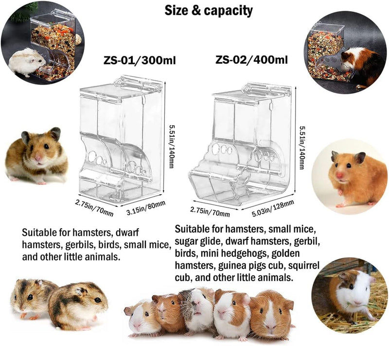 Hamsters Feeder Small Animals Automatic Dispenser Acrylic Clear Pet Food Storage Bowl for Dwarf Hamster Gerbils Mice Hedgehog Guinea Pig Pigeon Parrots (400ML) 400ML