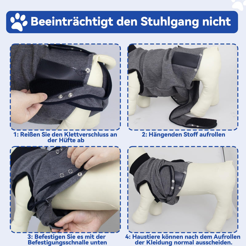 Grantop Dog Bodysuit After Op, Breathable Wound Protection Suit for Dogs, Dog Castration Body, Recovery Suit with Fastening, Alternative to Dog Cones L gray