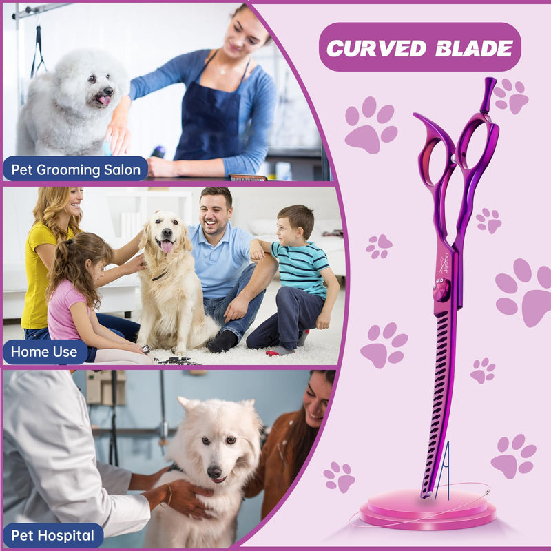 JASON 7" Dog Grooming Scissors - Ergonomic Curved Chunkers Purple Curved Dog Shears 440C Stainless Steel Grooming Shears Professional Pet Shears For Groomer (28-Teeth, Down-curved) Up-Curved Chunker - PawsPlanet Australia