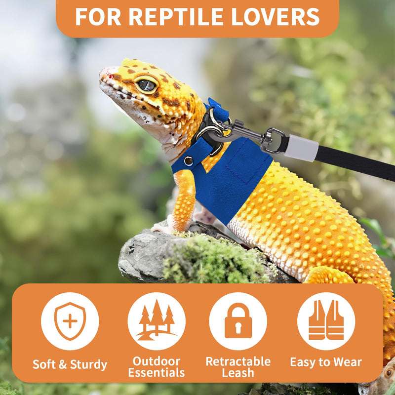 3 Pack Bearded Dragon Leash and Harness Set, Retractable 9.8FT Leash with 3 Sizes Adjustable Soft Harness for Reptile Small Animals Outdoor, Cute Lizard Vest Clothes for Reptile Lovers -Blue Blue - PawsPlanet Australia