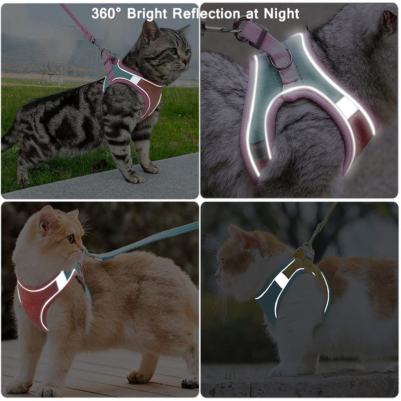 Cat Harness,Leash and Collar Set,Escape Proof Kitten Vest Harness for Walking,Easy Control Night Safe Pet Harness with Reflective Strap and Bell for Small Large Kitten,Fit for Puppy,Rabbit Medium (Pack of 1) Pink/Blue