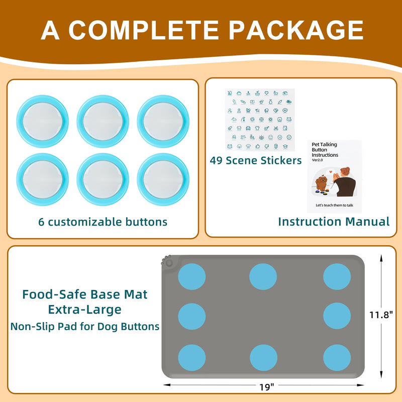 Dog Buttons for Communication – 6 Pack Rechargeable Dog Talking Buttons Starter Kit with Non-Slip Mat, High-Sensitivity & 24s Voice Recording 49 Stickers Pet Training Buttons for Dogs & Cats - PawsPlanet Australia