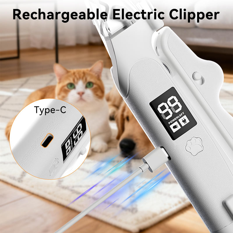 Dog Nails Clippers & Grinders - 2in1 with LED Lights and LCD Display Dog Nail File Cat Claw Trimmer with Safety Guard Rechargeable Electric Pet Nail Silent Grooming - PawsPlanet Australia