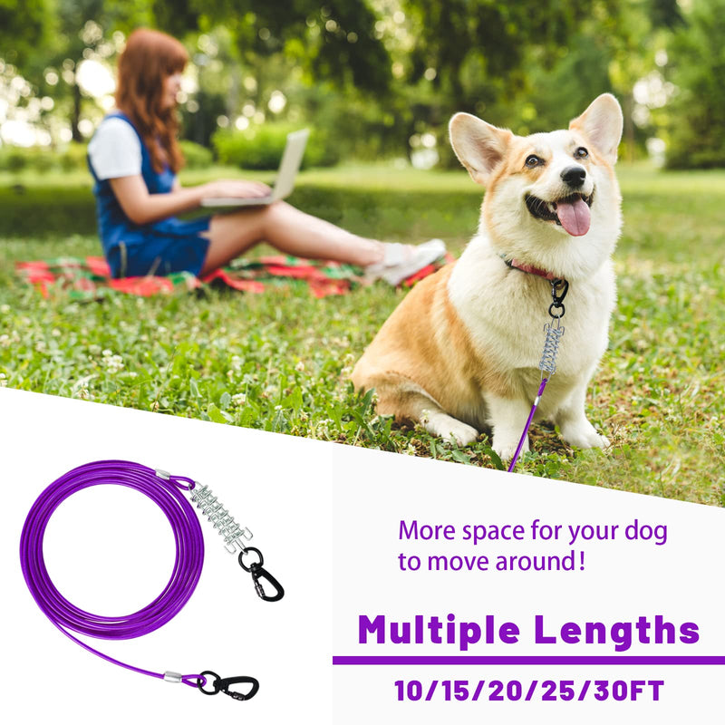 Dog Tie Out Cable 10/15/20/25/30 FT Dog Runner for Yard Steel Wire Dog Cable with Durable Superior Clips purple Dog Chains Heavy Duty for Outside Hold Large Dogs Up to 165 lbs 10FT - PawsPlanet Australia