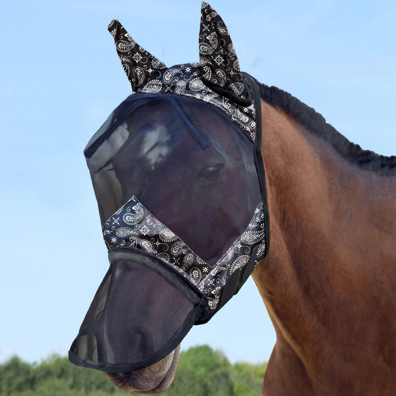 Harrison Howard LumiVista Horse Fly Mask Long Nose with Ears UV Protection for Horse Pine Cones L Full Size - PawsPlanet Australia