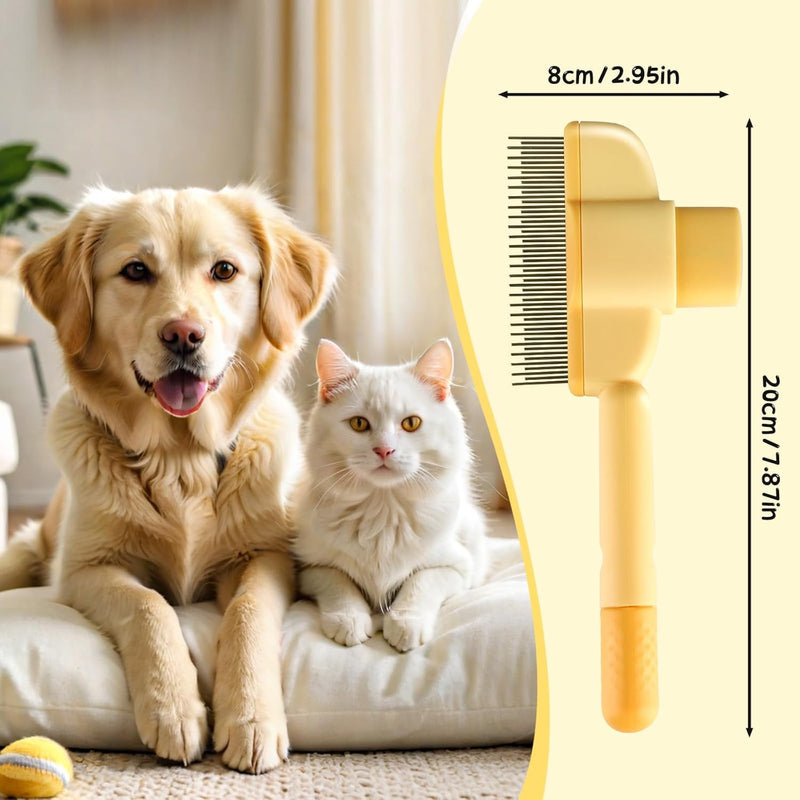 2-Pack Pet Flea Comb for Cats & Dogs - Self-Cleaning Grooming Brush with Release Button, Stainless Steel Fine Teeth - Detangles Hair, Removes Fleas & Dirt for Short/Long/Curly Coats