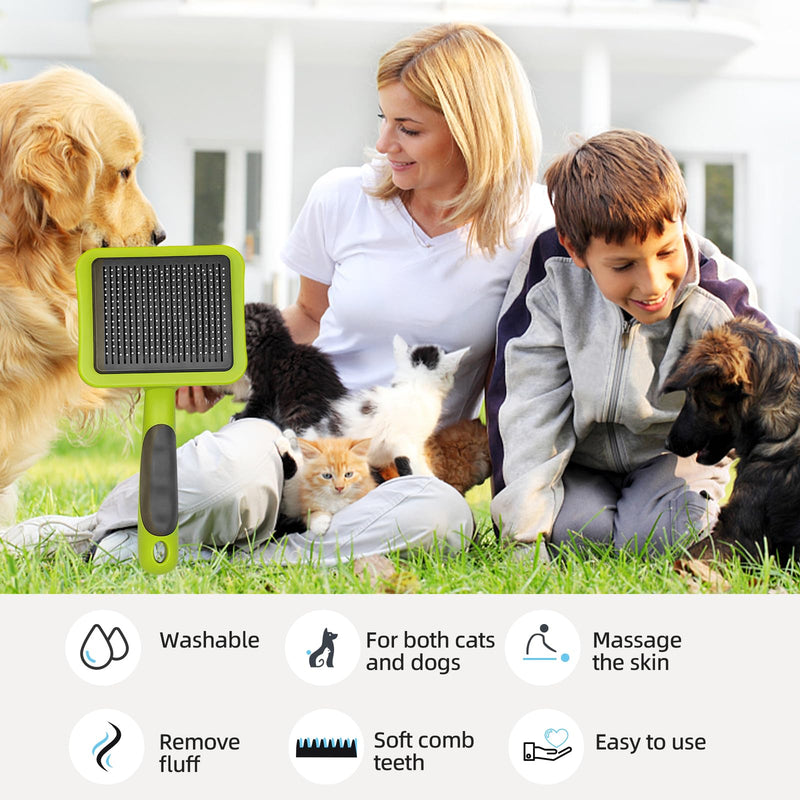 Self Cleaning Slicker Brush, Skin-Friendly Deshedding Tool for Dogs, Cats & Puppies, Hair Removal Groomer for Long & Short Haired Pets - PawsPlanet Australia