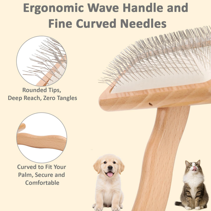 Slicker Brush for Dogs and Cats, Grooming Brush for Long & Short Hair Dogs - Gently Reduce Shedding, Remove Loose Hair, Tangles & Mats, with Coated Bristles, Ergonomic Handle - PawsPlanet Australia