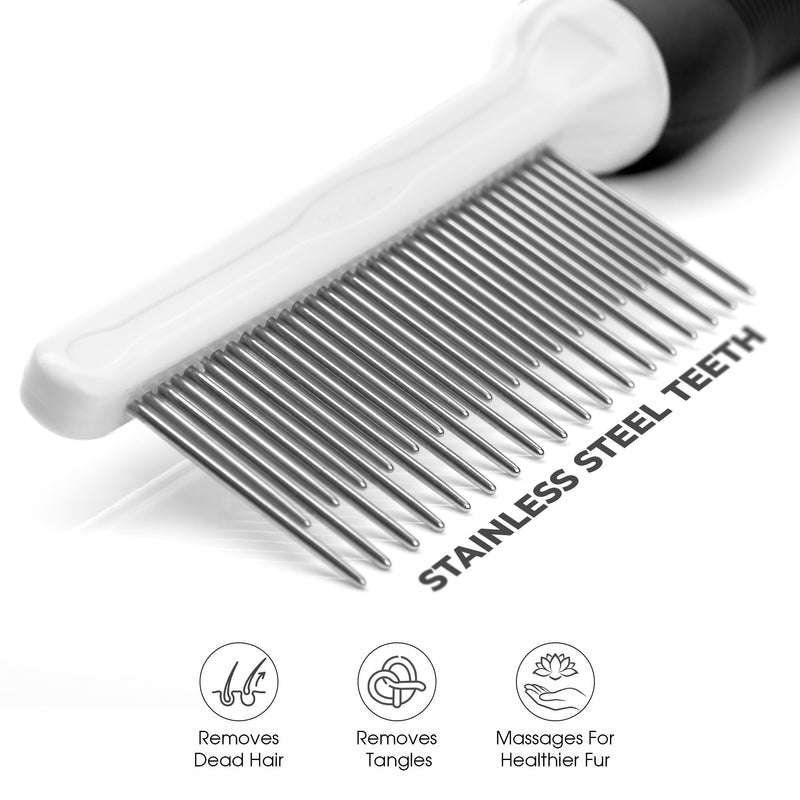 Poodle Pet Bundle - Dematting Fur Rake Comb Brush Tool with Steel Safety Blades and Detangling Pet Comb with Long and Short Stainless Steel Teeth for Detangling Matted or Knotted Undercoat Hair (Black - PawsPlanet Australia