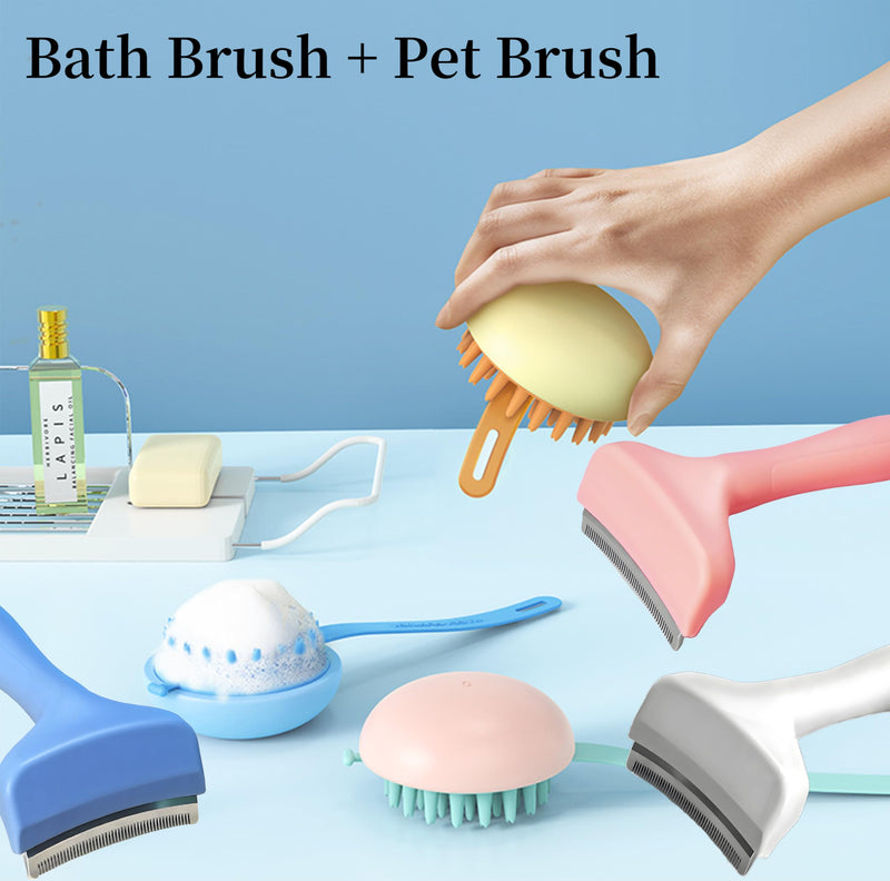 2 Pack Pet Grooming Set, Short Teeth Stainless Steel Deshedding Brush for Short-Haired Dogs and Soft Silicone Circular Bath Brush, Efficient Fur Removal and Gentle Cleaning (Blue, Small) Blue - PawsPlanet Australia