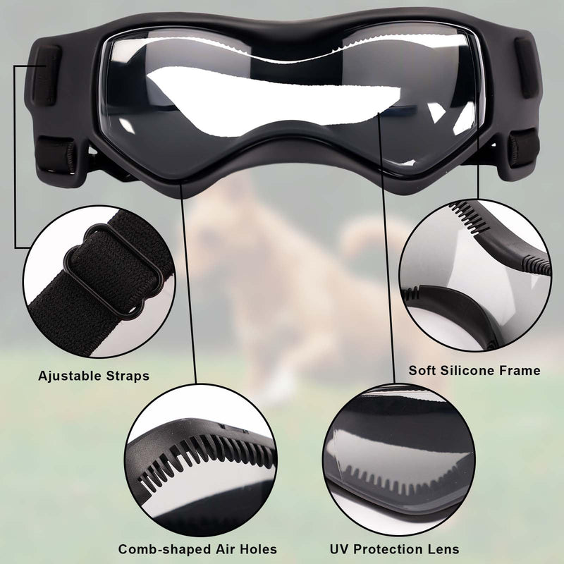 Small Breed Dog Sunglasses, Dog Goggles for Small Dogs Windproof Anti-Fog Dog Glasses Adjustable Dog Goggles for Pet Small Medium Dogs Outdoor Eye Protection (Black) Black