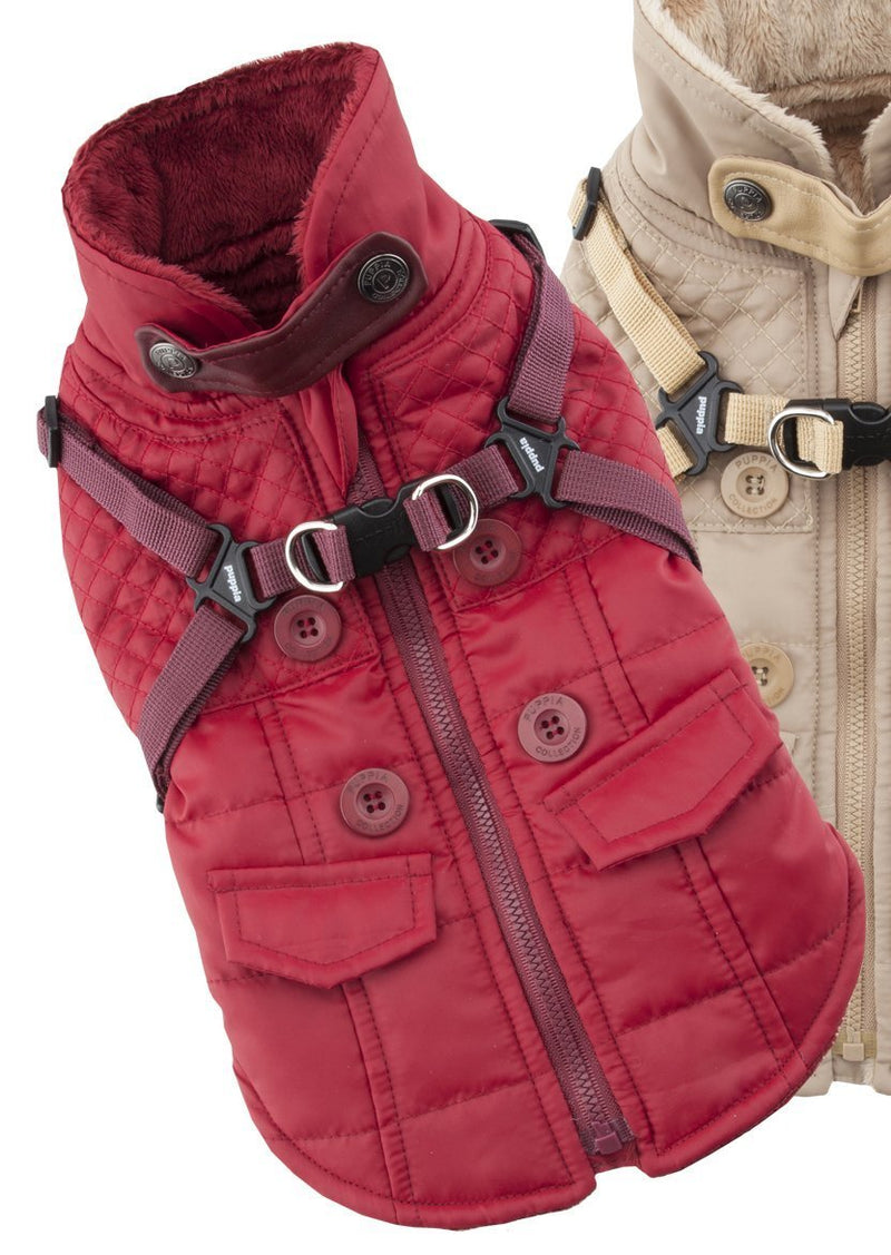 Puppia Wilkes Winter Dog Coat with Integrated Harness No Pull Cold Weather Waterproof Warm Fleece Back Zipper for Small & Medium Dog, Wine, X-Large - PawsPlanet Australia