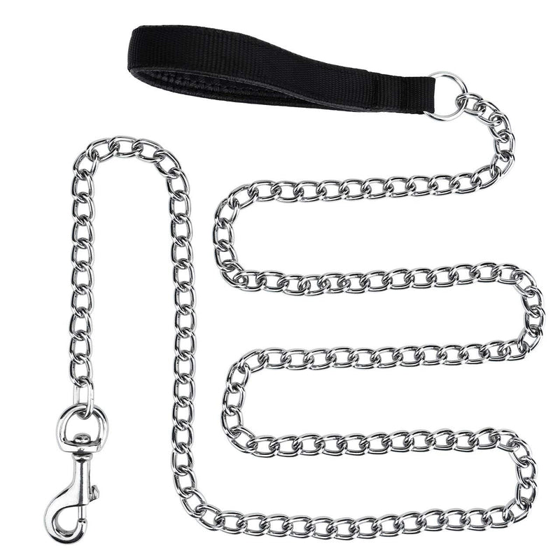 6ft Metal Chain Heavy Duty Dog Leash, Chew Proof Chain Dog Leash with Padded Handle for Large & Medium Size Dogs 6 ft length / 3.0 mm width Black Handle