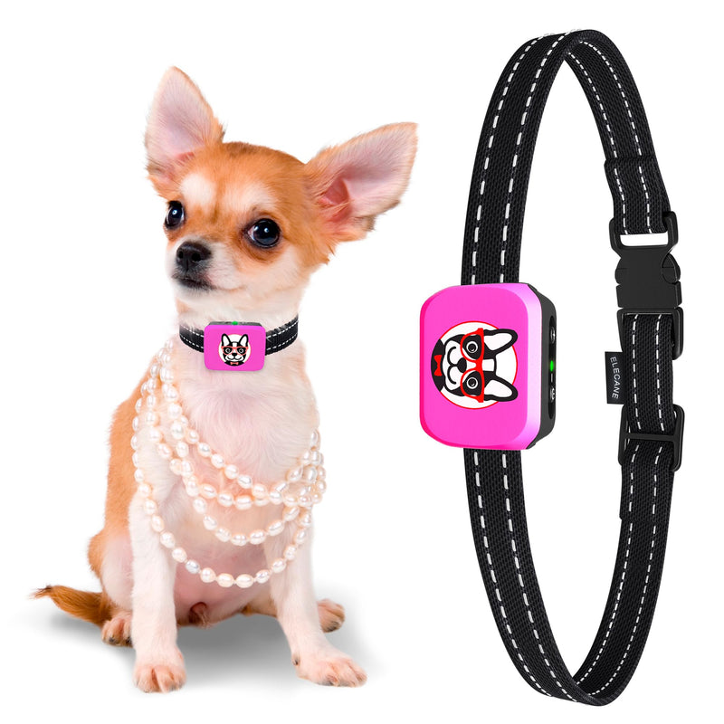 Small Dog Bark Collar Rechargeable – Smallest Bark Collar for Small Dogs 5-15lbs - Most Humane Stop Barking Collar - Dog Training No Shock Anti Bark Collar - Pet Bark Control Device (Pink) Pink