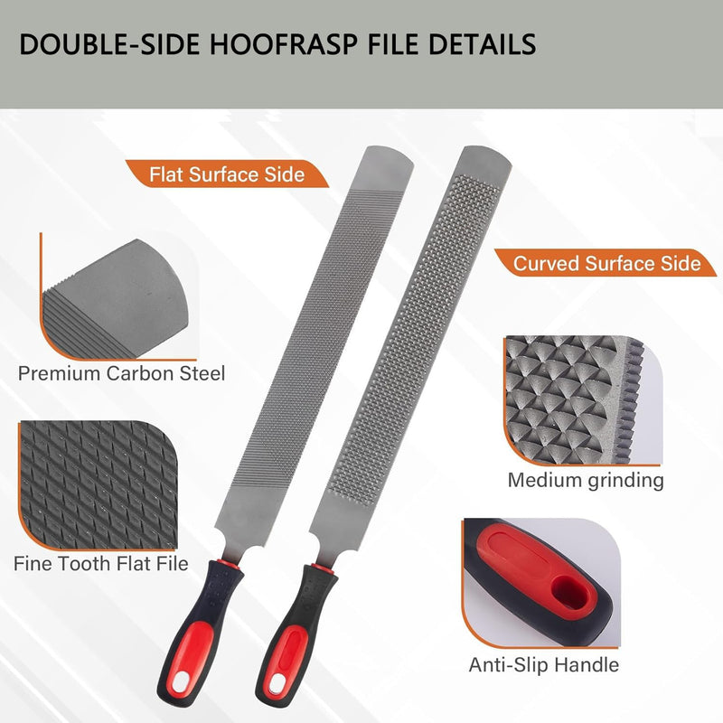 T12 Carbon Steel Horse Hoof Rasp - 8", 14" Professional Farrier Tool with Non-Slip Rubber Handle for Horse/Goat/Cow/Donkey/Animal Hooves (8 inch) 8 inch