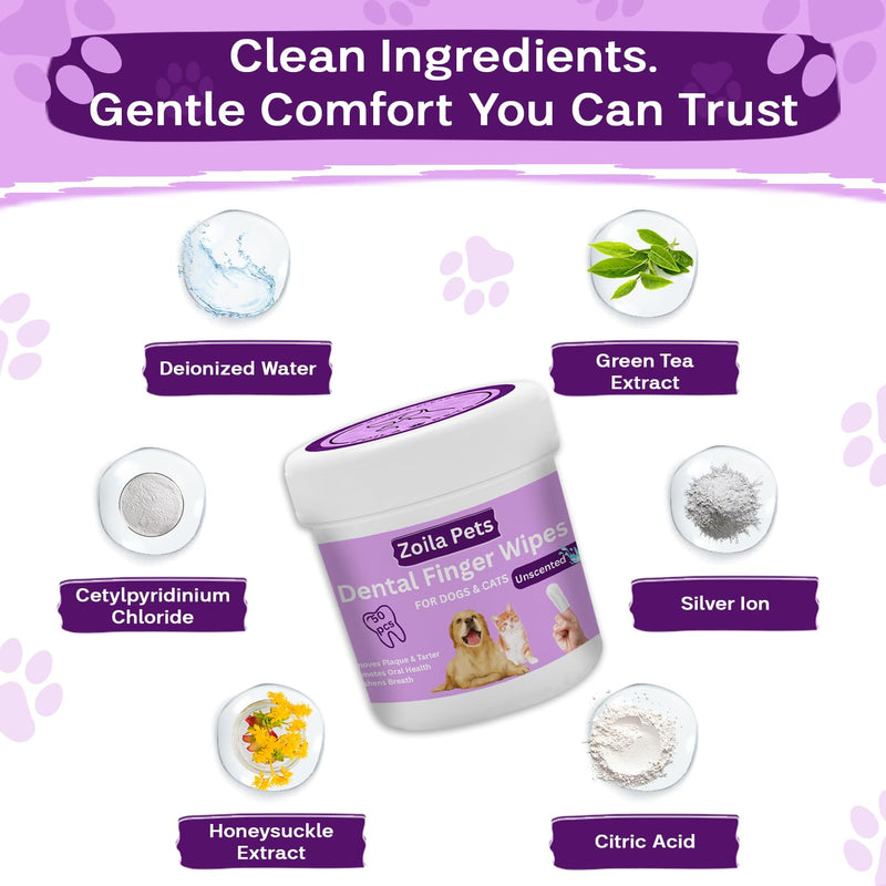 Dental Wipes Unscented – Best Dog Teeth Cleaning, Dog Dental Wipes for Dogs Teeth, Finger Toothbrush for Dogs and Cats, Oral Care, Remove Plaque, Tartar & Bad Breath – 50 Count