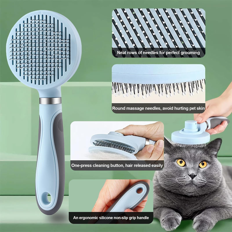 Cat Grooming Kit, 4-in-1 Cat Grooming Tools with Cats Brush, Flea Comb, Nail Clipper & Trimmer - Deshedding & Dematting for Pets Hair and Paws, Pet Shedding Set for Indoor Dogs & Cats (Blue) Blue - PawsPlanet Australia