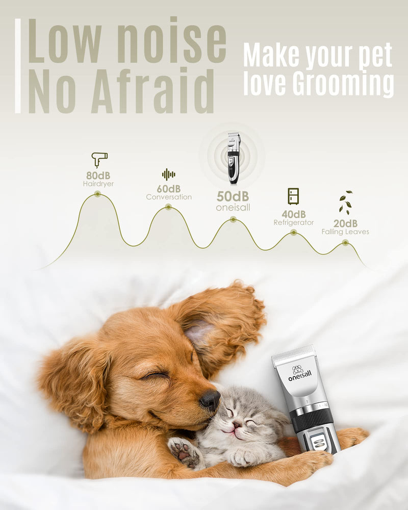 oneisall Dog Shaver Clippers Low Noise Rechargeable Cordless Electric Quiet Hair Clippers Set for Dogs Cats Pets - PawsPlanet Australia