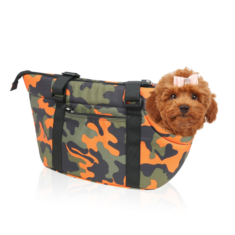 Premium 10mm Padded Dog Purse Carrier for Small Dogs, Pet Tote Bag Shoulder Carrying for Dog/Cat Below 4kg/9lbs -Camouflage Green Camouflage Orange