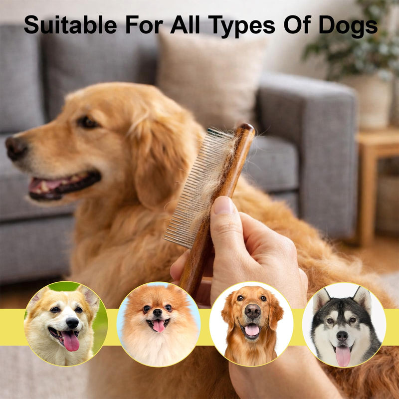 Dog Slicker Brush and Dog Grooming Brush, Professional Pet Comb for Shedding Control, Wooden Handle Cushion Wire Brush with Long Short Teeth Design, Suitable for Long and Short Haired Pets