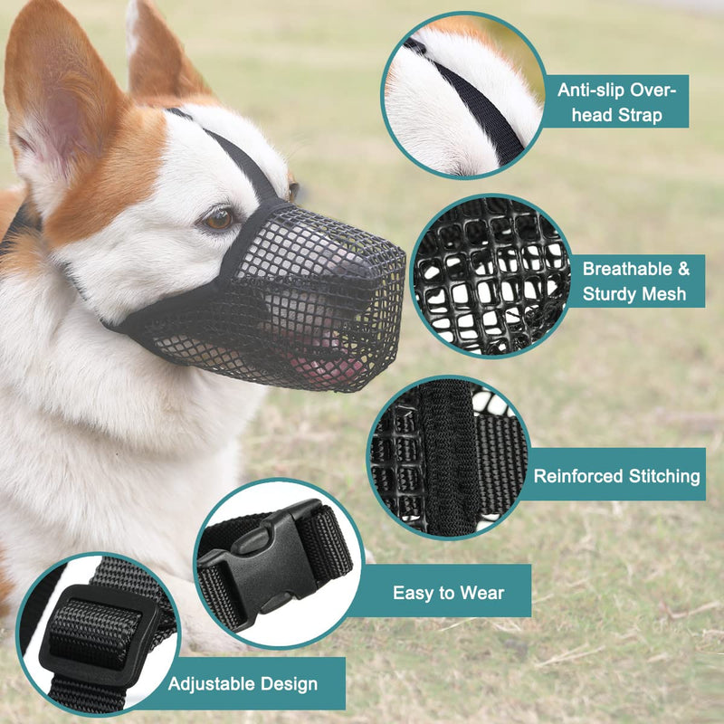 Mayerzon Dog Muzzle, Soft Mesh Covered Muzzles for Small Medium Large Dogs, Poisoned Bait Protection Muzzle with Adjustable Straps, Prevent Biting Chewing and Licking L: Snout:11"-12¼" Black