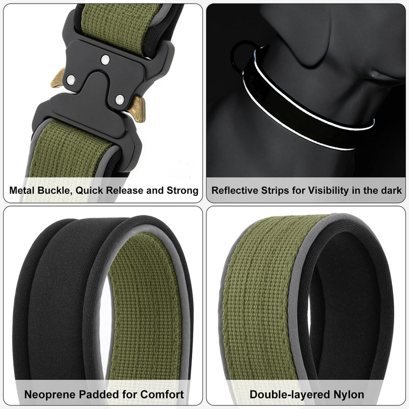 Plutus Pet Tactical Dog Collar, Reflective, Adjustable Heavy Duty Dog Collar, Soft Padded and Comfortable, for Small Medium and Large Dogs (Ranger Green, S) Ranger Green - PawsPlanet Australia