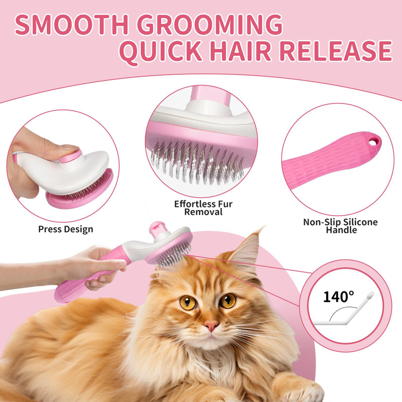 6-in-1 Dog Bath Supplies, Bath Grooming Kit with Storage Bag - Self Cleaning Slicker Brush, Shampoo Brush & Scrubber, Dog Grooming Gloves for Short & Long Haired Dogs & Cats (Pink) - PawsPlanet Australia