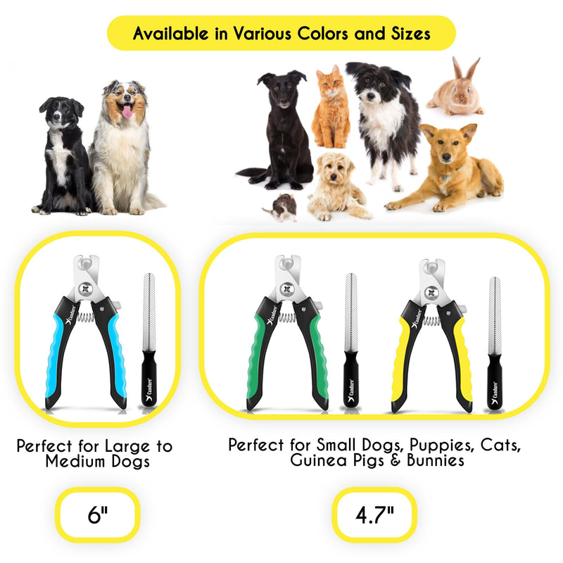 Candure Dog Nail Clippers for Pet Grooming - Professional Cat Nail Trimmers Suitable for Small to Medium Breeds with a Safety Guard & Nail File Yellow Medium to Small - PawsPlanet Australia