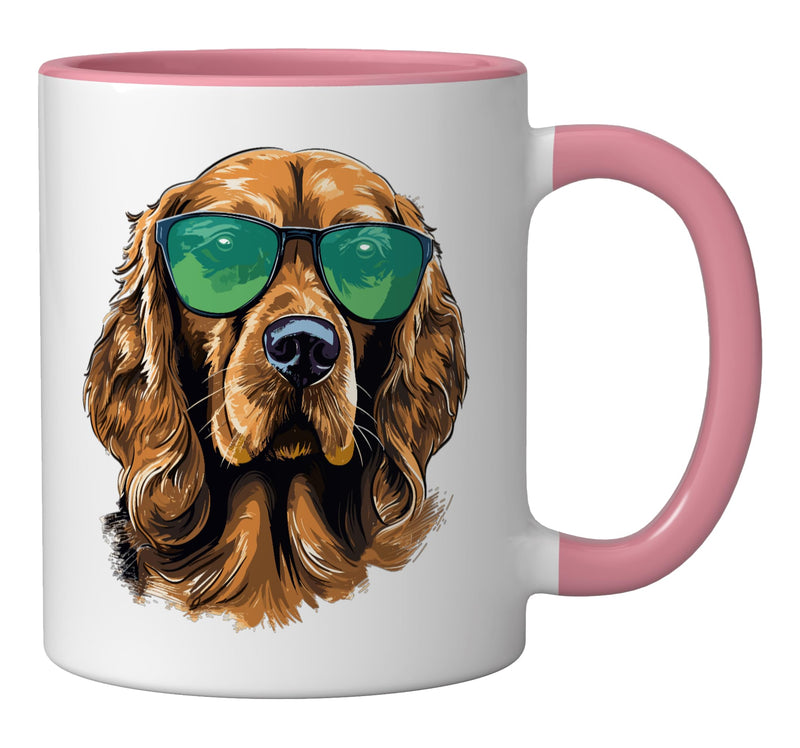 Cocker Spaniel Dog Breed Pet with Sunglasses Cute Graphic Ceramic Mug, Pink/White 11 Ounces