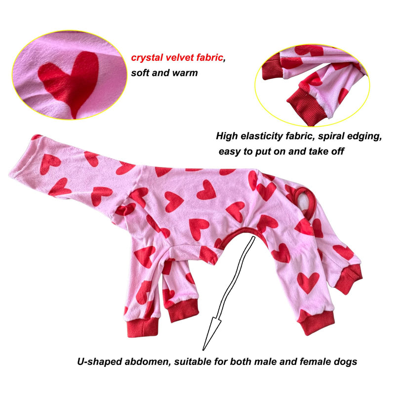 Elastic Greyhound Pajamas,Whippet Cozy Warm Four-Legged Jumpsuit for Autumn Winter Spring,Thin Dog Christmas Halloween Valentine Onesie Coat for Indoor Outdoor_S(Red Heart) S:Back Length:35cm/13.7in Red Heart