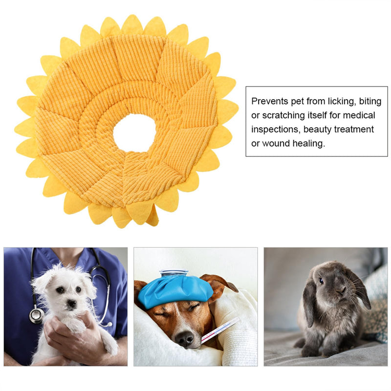Recovery collar for pets, stylish cotton design for wound healing in dogs and cats, soft and lightweight, sunflower pattern, easy to wear (size 5: neck circumference 29-35 cm)