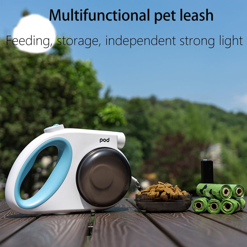 13FT Retractable Dog Leash with Waste Bag Dispenser,Heavy Duty Dog Leash with Food Bowls on Both Sides,LED Dog Leash Retractable for Small Medium Large Dogs up to 88lbs,360° rotatable,One-Handed Brake - PawsPlanet Australia