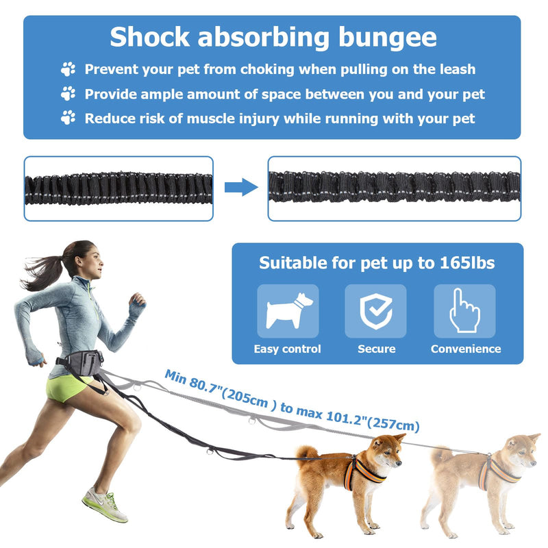 Ownpets Hand Free, Elastic Shock-Absorbing Dog Leash & Dog Running Leash Belt, Dog Waist Zipper Pouch with Soft Padds, Pockets, Ideal for Walking, Jogging, Hiking, Training Dogs