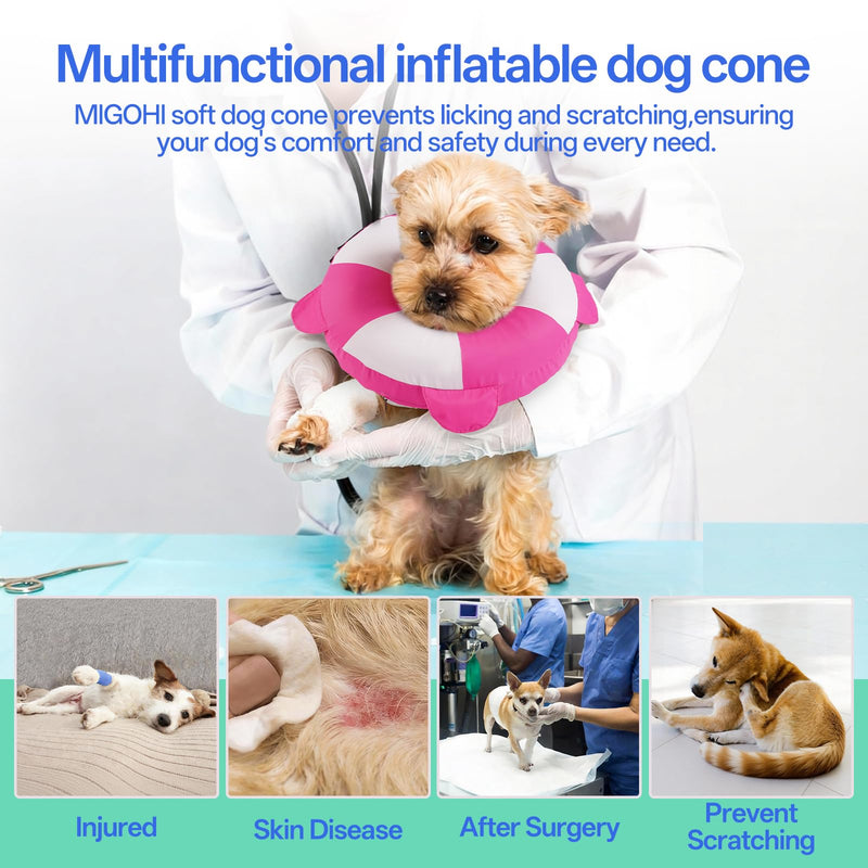 MIGOHI Soft Dog Pillow Donut Collar - Inflatable Alternative to Plastic Cone After Surgery,Adjustable Recovery E-Collar for Medium Dogs, Prevents Licking, Post-Surgical Spay Care(Large, Rosepink) L