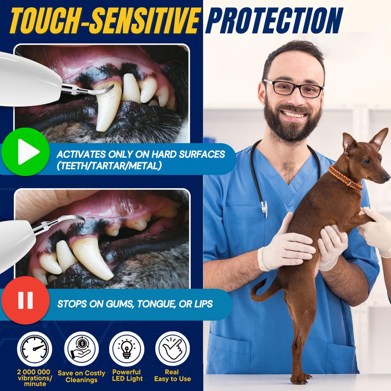 SIRGAWAIN Pet Ultrasonic Dental Cleaner — Plaque, Tartar & Stains Remover, 4 Tips, 3 Modes, LED, Contact-Activated & Smart Touch Protection, Complete Cleaning Kit for Dogs & Cats (White) White - PawsPlanet Australia