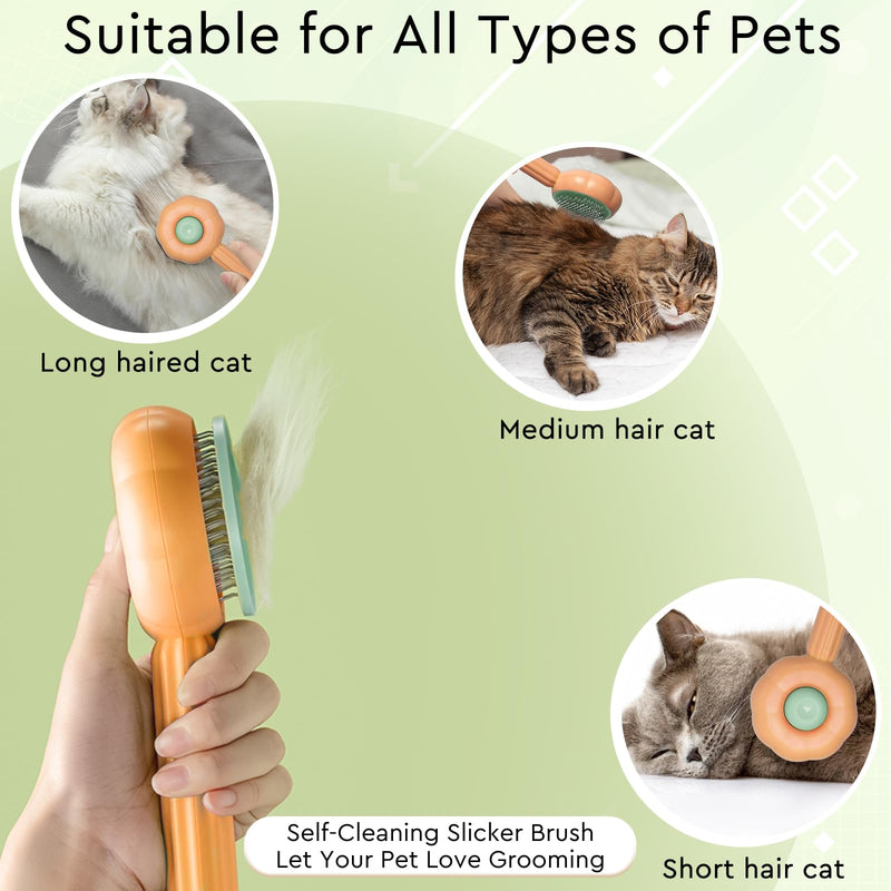 GJEASE Cat Grooming Glove Brush,Self-Cleaning Slicker Pet Brush for Short and Long Haired Pets,Dog Bath Brush for Shedding and Grooming,Removes Loose Hair and Tangles,Promote Circulation Flower-Orange - PawsPlanet Australia