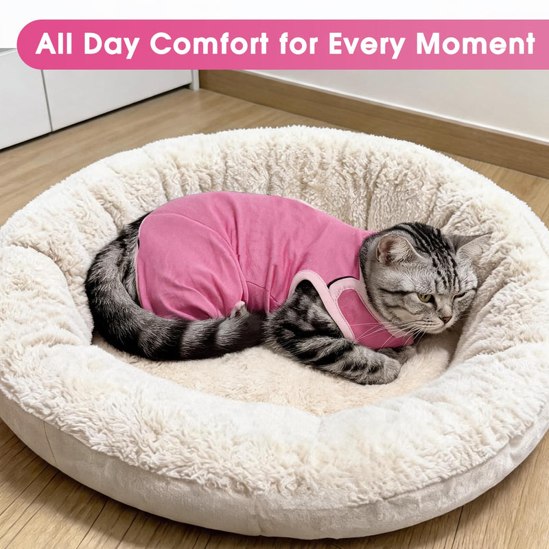 DENTRUN Cat Recovery Suit - Post-Surgery Onesie with Hind Legs, Snap Button Back, Easy On/Off, Prevents Licking & Wound Protection, Soft Breathable Fabric for Spay Neuter Abdominal Wounds Pink Medium