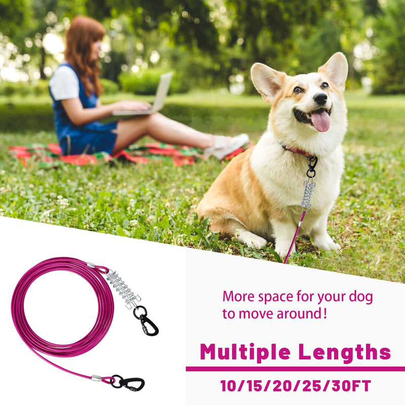 Dog Tie Out Cable 10/15/20/25/30 FT Dog Runner for Yard Steel Wire Dog Cable with Durable Superior Clips Pink Dog Chains Heavy Duty for Outside Hold Large Dogs Up to 165 lbs 20FT - PawsPlanet Australia
