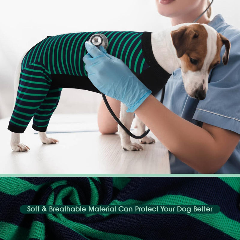 Kuoser Dog Recovery Suit, Anti Licking Dog Rear Leg Sleeve, Abdominal Dog Surgical Suit with Pants Cover Protect Wounds, Dog Elbow Protector Soft Dog Surgery Onesie Cone Alternative, Green XL X-Large (Back Length: 46CM / 18.11") Green Strips - PawsPlanet Australia