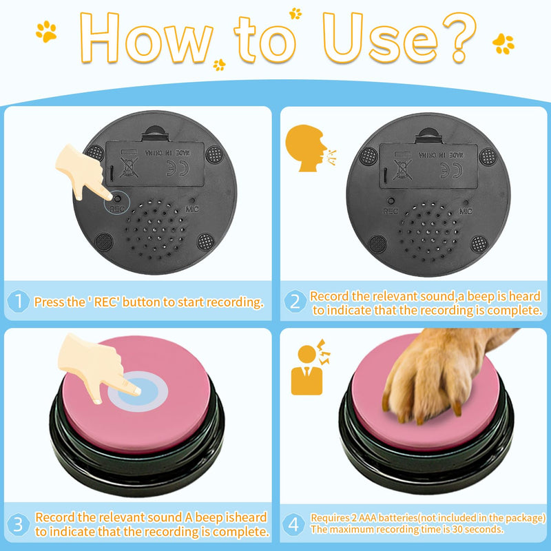 Set of 4 Dog Communication Button Set Recorable Button Dog Talking Button HD Sound 30s Pet Talking Button with Non-Slip Mat,50 Pet Training Stickers Teach Your Beloved Pets to Speak 6 pack - PawsPlanet Australia