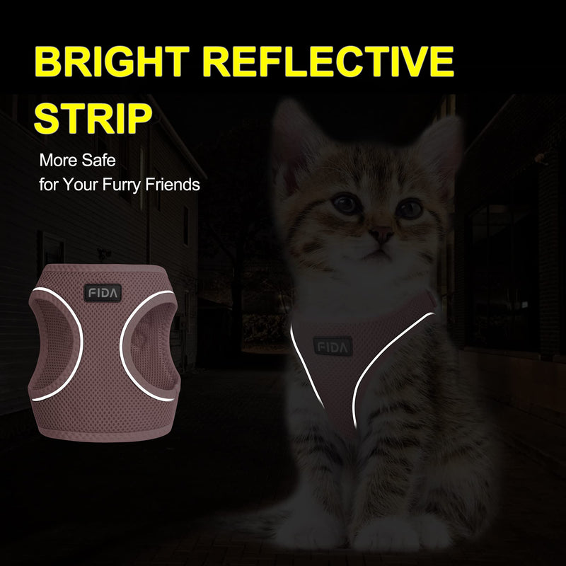 Fida Cat Harness and Leash Set for Walking Kitten and Puppy, Escape Proof Kitten Harness with Breathable Lightweight Soft Mesh, Adjustable Reflective Step-in Design. (XXXS, Pink) XXXS (Neck:10.2"-11.4"; Girth:11.4"-12.6") - PawsPlanet Australia