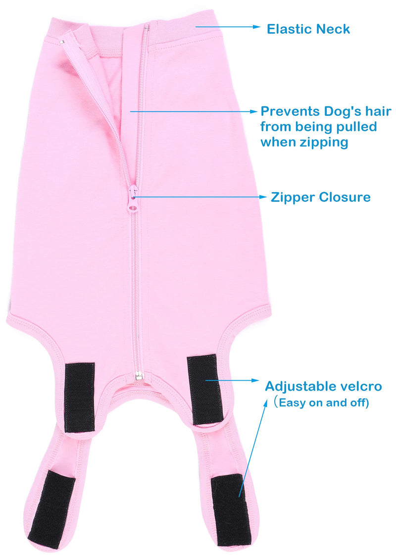 Dog Surgery Recovery Suit - After Spay, Abdominal Wounds Post Surgical Recovery, Anti Licking Breathable Dog Onesies for Small, Medium & Large Pet, Alternative Bandages Cone E-Collar Small (Back length: 12.2") Pink Suit - PawsPlanet Australia