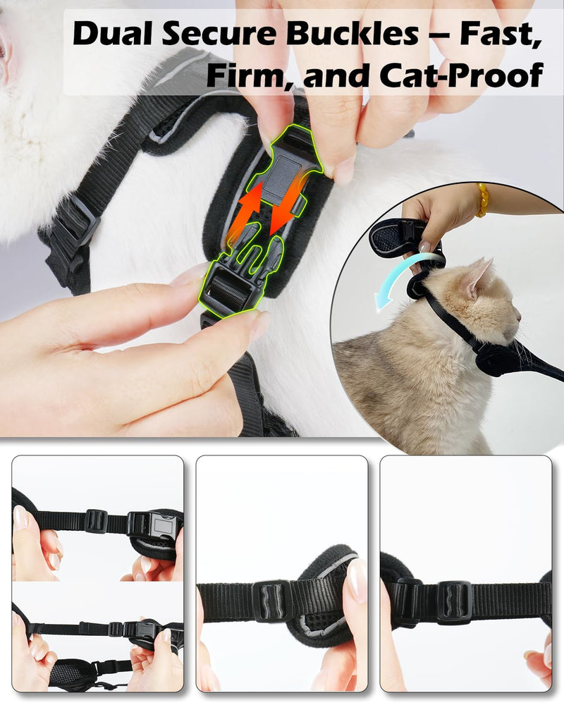 Luxelle 2 Pack Escape-Proof Cat Harness and Leash Set for Walking – Adjustable No Pull Soft Vest with Easy-Wear Buckle, Reflective Straps, Breathable Mesh – Outdoor Travel Harness for Cats & Kittens Black XS - PawsPlanet Australia