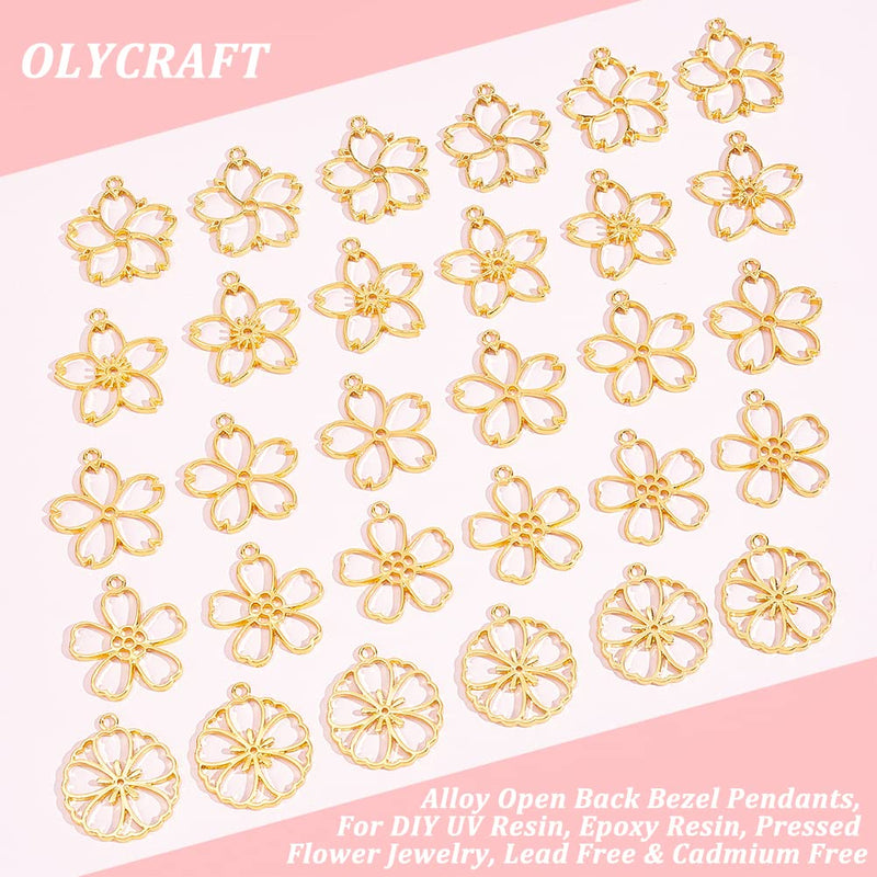 OLYCRAFT 30pcs Blossom Open Bezel Pendants Flower Charms 5-Shape Hollow Frame Dangle Charms Making Kits for DIY UV Resin or Pressed Flower Jewelry Making - PawsPlanet Australia