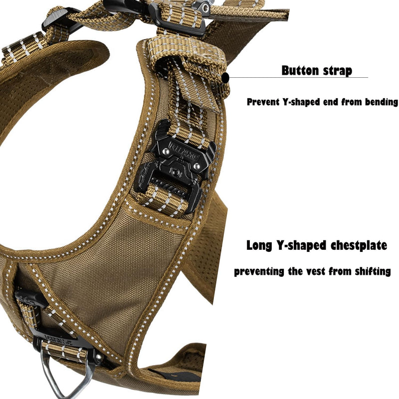ICEFANG Dog Strap Harness with 4 x Metal Buckles,for Large Sized Dog,K9 Vest,Y-Shape Chest,Adjustable Pet Harness,No-Pull Front Leash Clip (Large (Pack of 1), Brown) Large (Pack of 1) - PawsPlanet Australia
