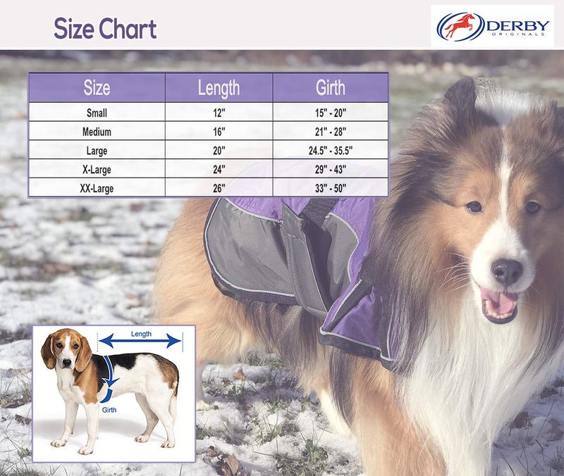 Derby Originals Urban Pet 420D Water Resistant Reflective Winter Dog Parka with Neck Cover & Harness Compatible Opening 220g Heavy Weight Medium Purple/Charcoal