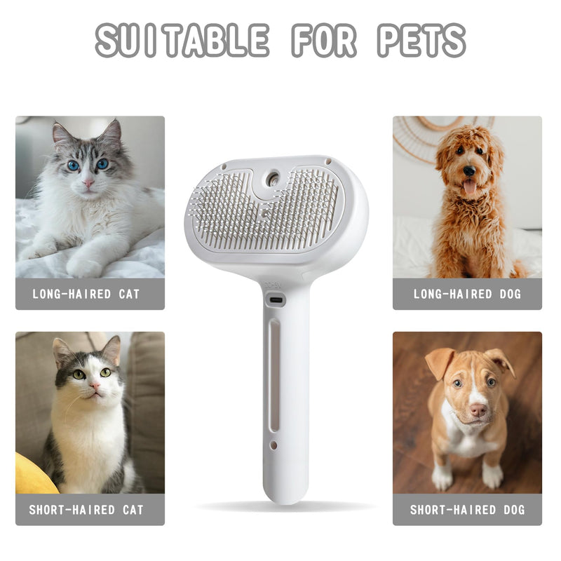 Susu & Wuwu Spray Cat Brush for Shedding - Water Brush for Cats and Dogs - Pet Hair Removal Comb with Water Tank and Release Button - White - PawsPlanet Australia