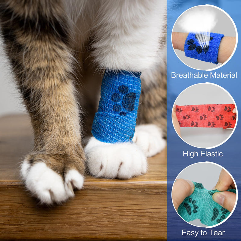 6pcs Vet Wraps, 2" Self Adhesive Bandage Wraps, Non-Woven Pet Wraps for Dogs Pet Animals & Ankle Sprains & Swelling (2", 6pcs, Paw Prints A) 6pcs 2" Paw Prints A - PawsPlanet Australia